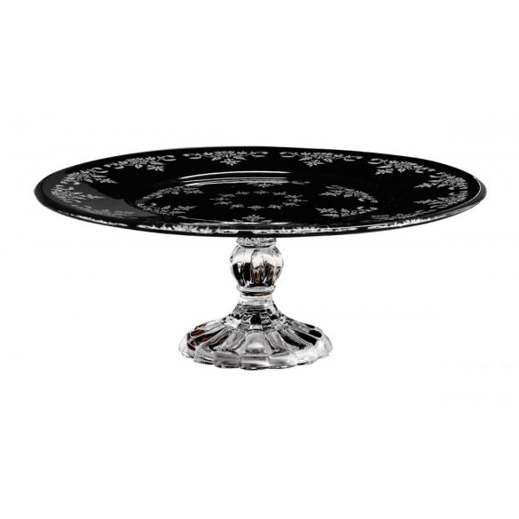 Small Flowers * Crystal Footed flat cake plate in black color 32 cm (19602)