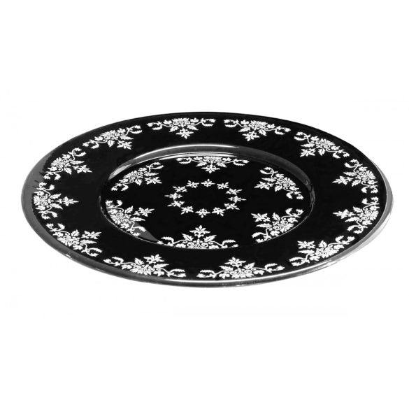 Small Flowers * Crystal Footed flat cake plate in black color 32 cm (19602)
